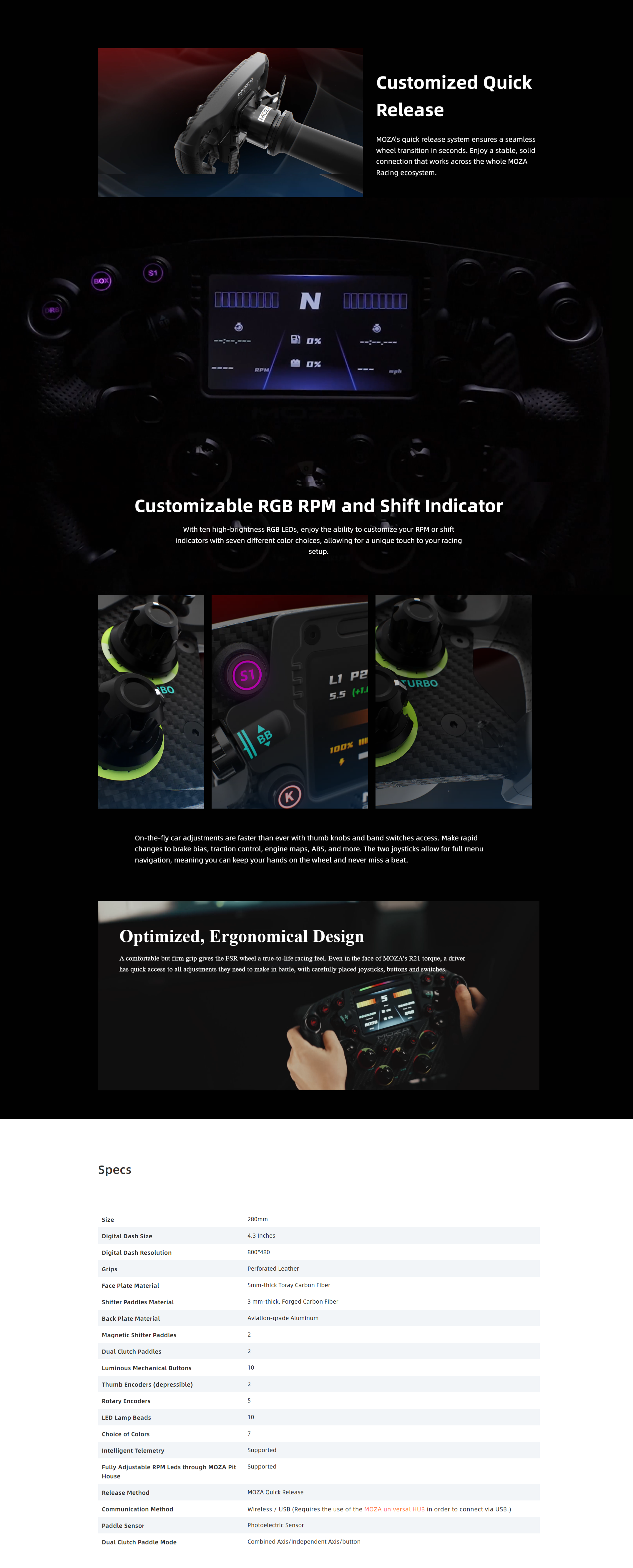 A large marketing image providing additional information about the product MOZA FSR Steering Wheel - Additional alt info not provided